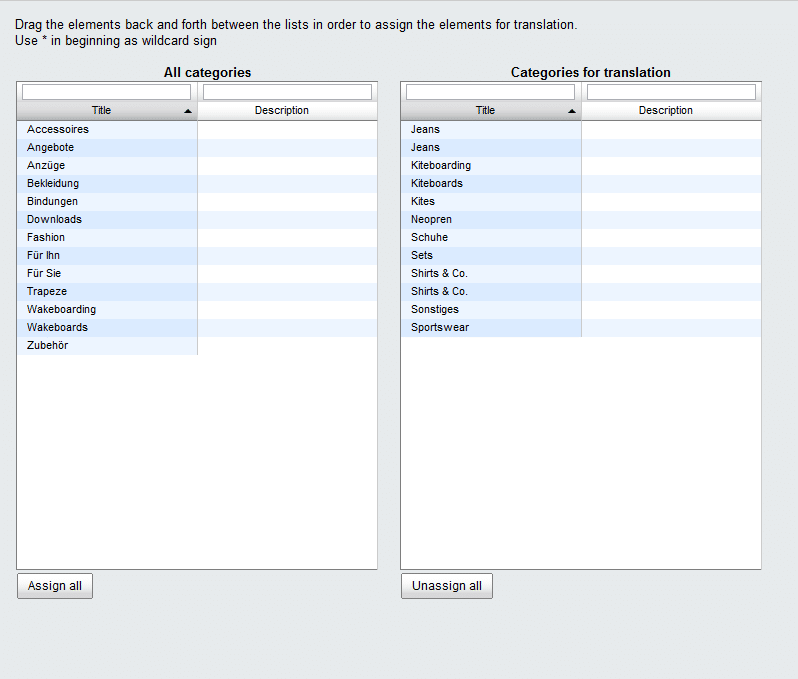 translationMANAGER for OXID - Select Categories