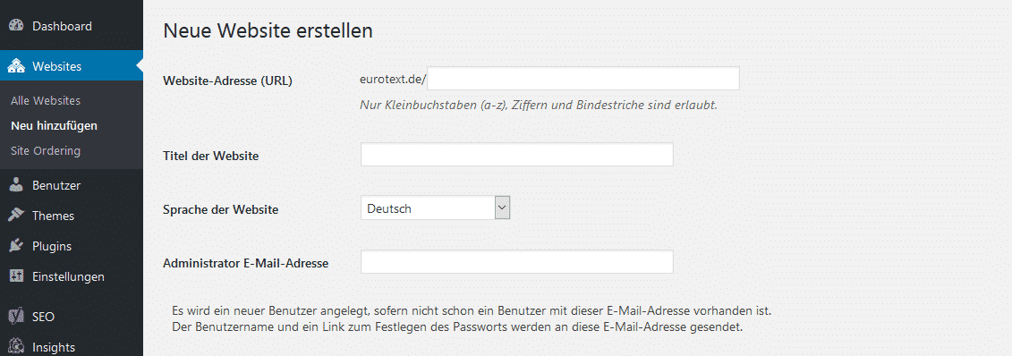 neue WordPress-Seite anlegen